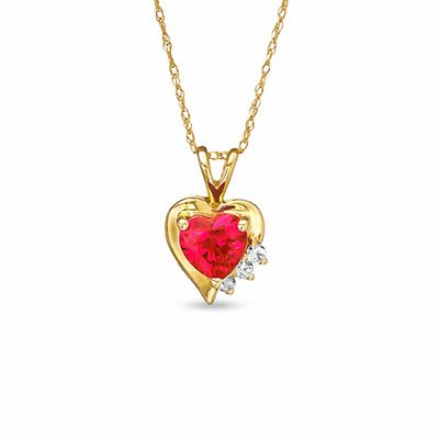 6.0mm Heart-Shaped Lab-Created Ruby and White Sapphire Pendant in 10K Gold