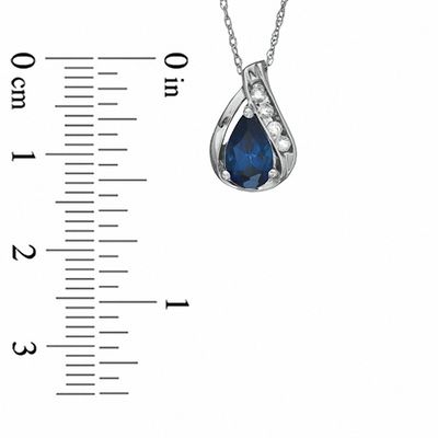 Pear-Shaped Lab-Created Blue Sapphire Pendant in 10K White Gold with White Sapphire Accents