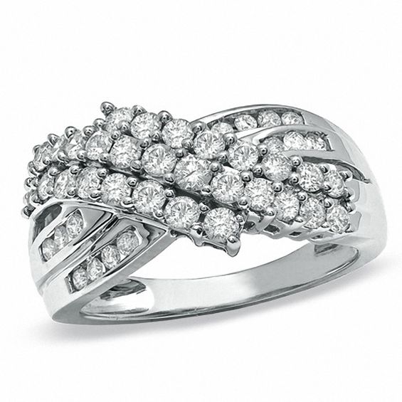 1.00 CT. T.W. Diamond Three Row Crossover Ring in 10K Gold