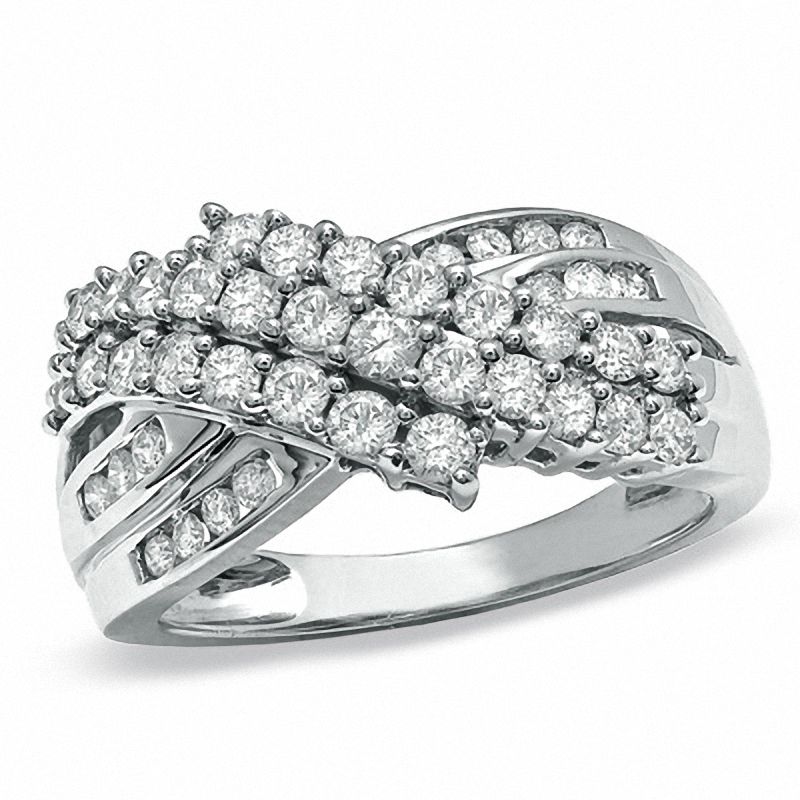 1.00 CT. T.W. Diamond Three Row Crossover Ring in 10K Gold|Peoples Jewellers