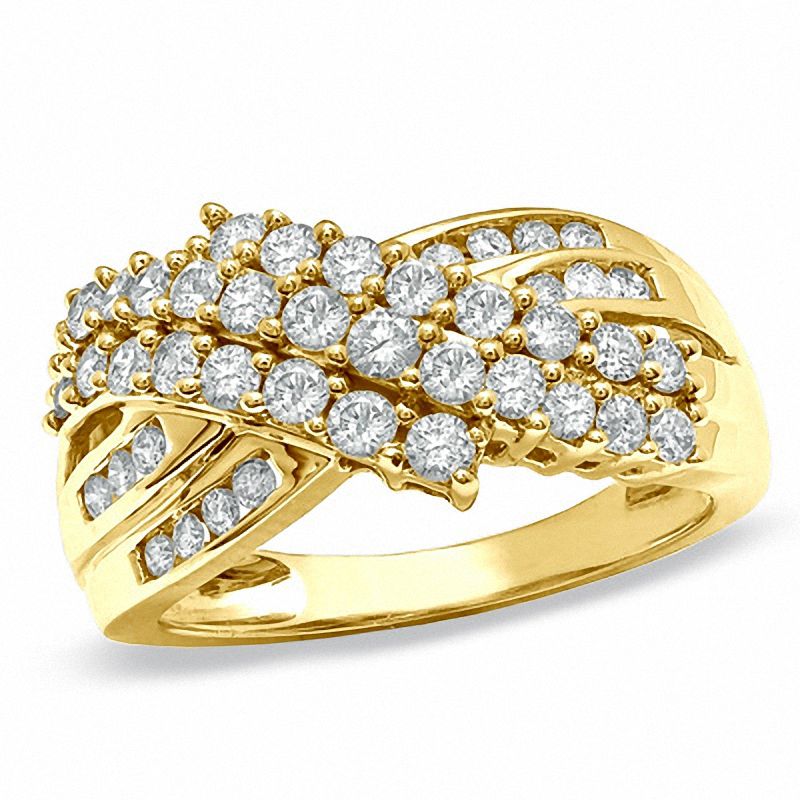 Main Image 1 of 1.00 CT. T.W. Diamond Three Row Crossover Ring in 10K Gold