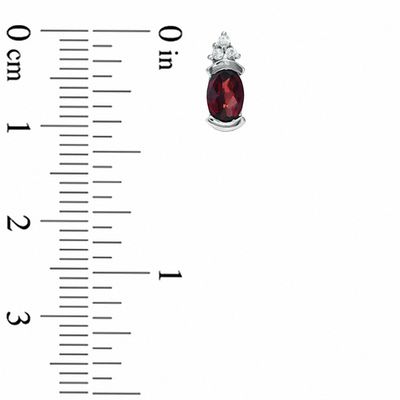 Oval Garnet and White Sapphire Bezel-Set Earrings in 10K White Gold