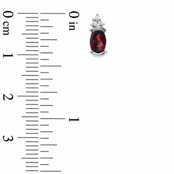 Oval Garnet and White Sapphire Bezel-Set Earrings in 10K White Gold