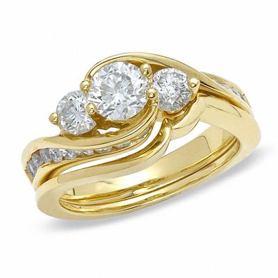 1.50 CT. T.W. Diamond Three Stone Bridal Set in 14K White Gold