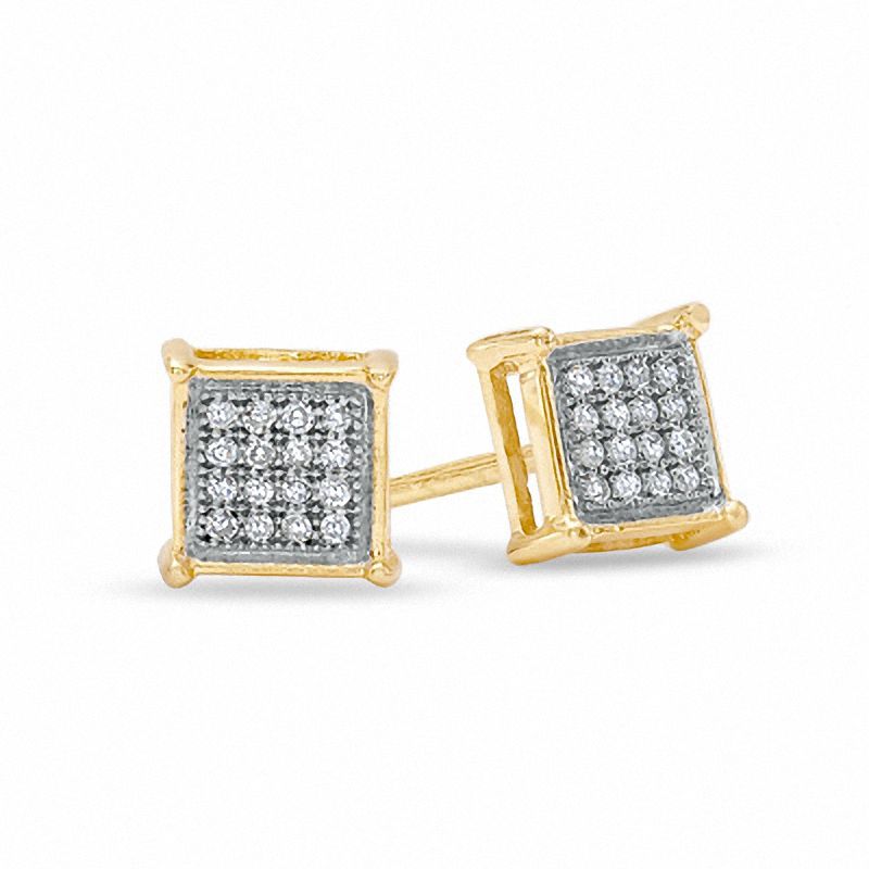 0.10 CT. T.W. Diamond Micro-Pavé Square Stud Earrings in 10K Gold|Peoples Jewellers