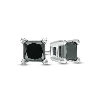 0.50 CT. T.W. Princess-Cut Black Diamond Stud Earrings in 10K White Gold