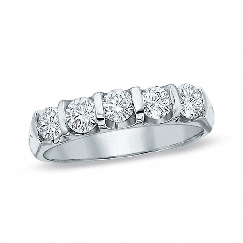 Ladies' 1.00 CT. T. W. Diamond Five Stone Wedding Band in 14K White Gold|Peoples Jewellers
