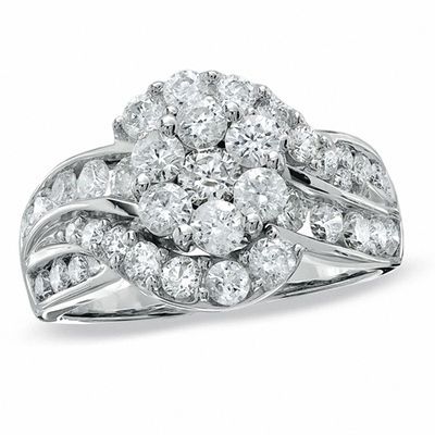 2.00 CT. T.W. Composite Diamond Flower Engagement Ring in 14K White Gold