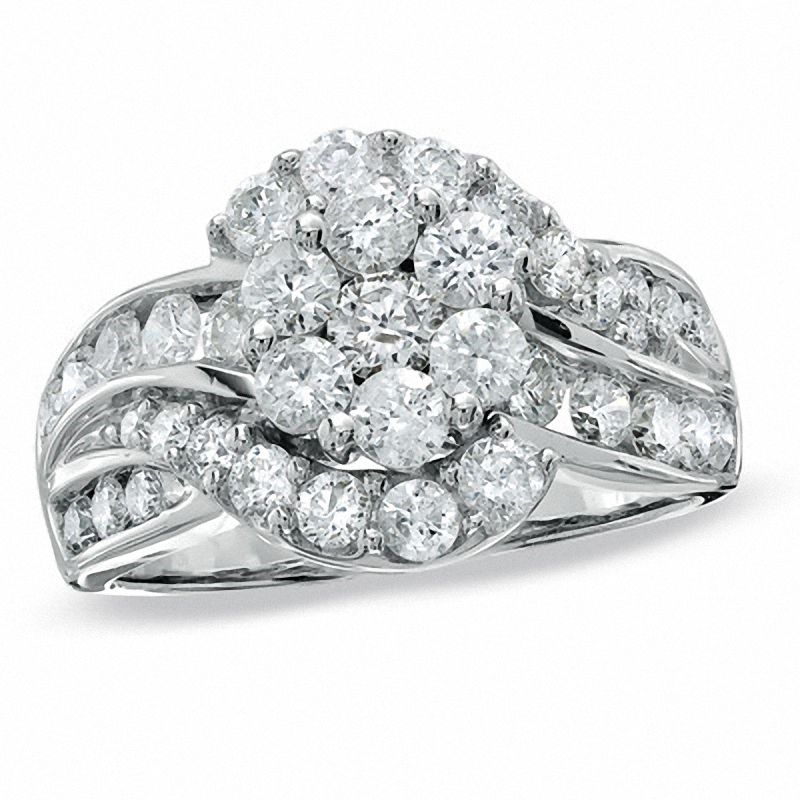 2.00 CT. T.W. Composite Diamond Flower Engagement Ring in 14K White Gold|Peoples Jewellers