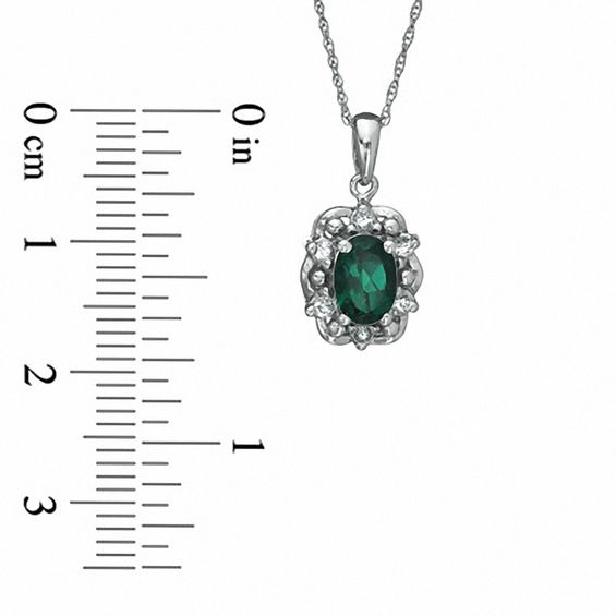 Oval Lab-Created Emerald and White Sapphire Pendant in Sterling Silver