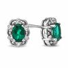 Thumbnail Image 0 of Oval Lab-Created Emerald and White Sapphire Earrings in Sterling Silver