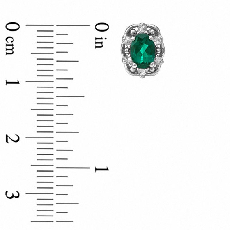 Oval Lab-Created Emerald and White Sapphire Earrings in Sterling Silver|Peoples Jewellers