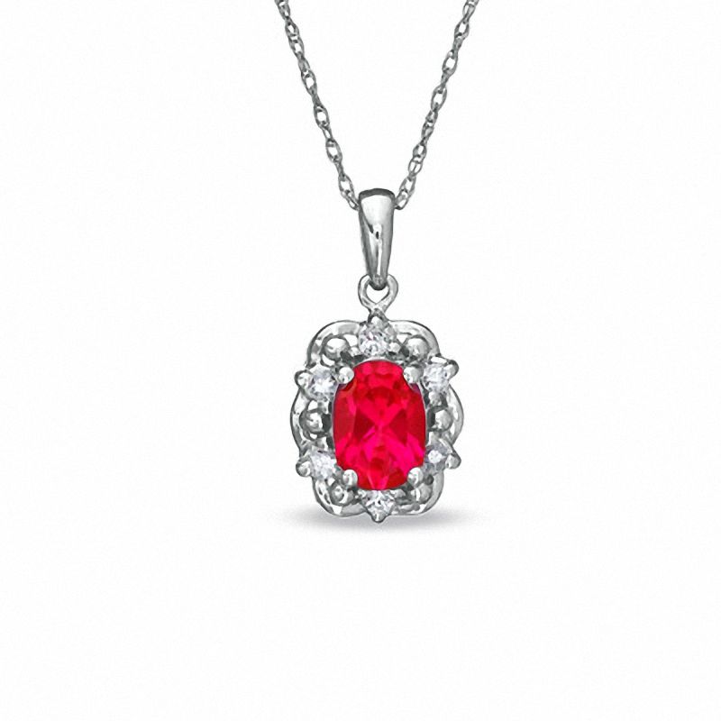 Oval Lab-Created Ruby and White Sapphire Pendant in Sterling Silver|Peoples Jewellers
