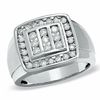 Men's 1.00 CT. T.W. Diamond Three Row Framed Ring in 10K White Gold