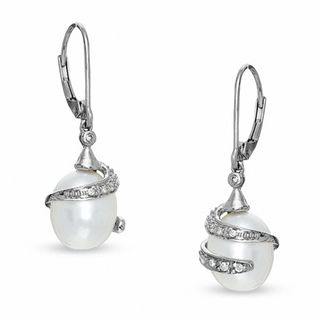 Freshwater Cultured Pearl and Diamond Accent Wrap Earrings in 10K White Gold