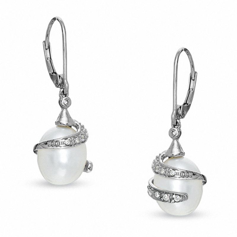 Freshwater Cultured Pearl and Diamond Accent Wrap Earrings in 10K White Gold|Peoples Jewellers