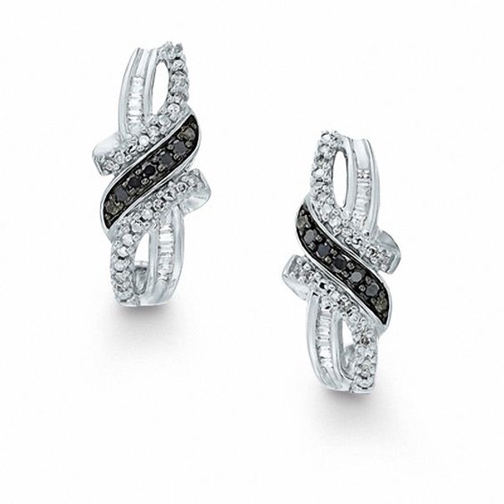 0.25 CT. T.W. Enhanced Black and White Diamond Earrings in 10K White Gold