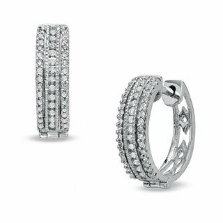 0.25 CT. T.W. Diamond Three Row Hoop Earrings in 10K White Gold