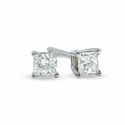 CT. T.W. Canadian Certified Princess-Cut Diamond Solitaire Stud Earrings in 14K White Gold (I/I2