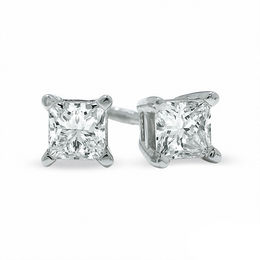 0.50 CT. T.W. Canadian Certified Princess-Cut Diamond Solitaire Stud Earrings in 14K White Gold (I/I2)