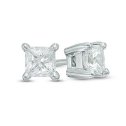 0.70 CT. T.W. Certified Canadian Princess-Cut Diamond Solitaire Stud Earrings in 14K White Gold (I/I2)