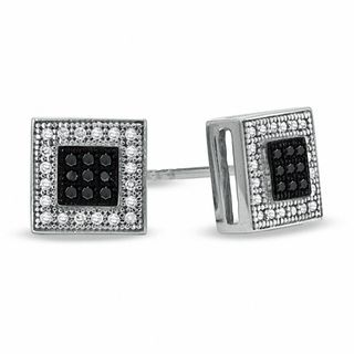 0.15 CT. T.W. Black Enhanced and White Diamond Square Stud Earrings in 10K White Gold