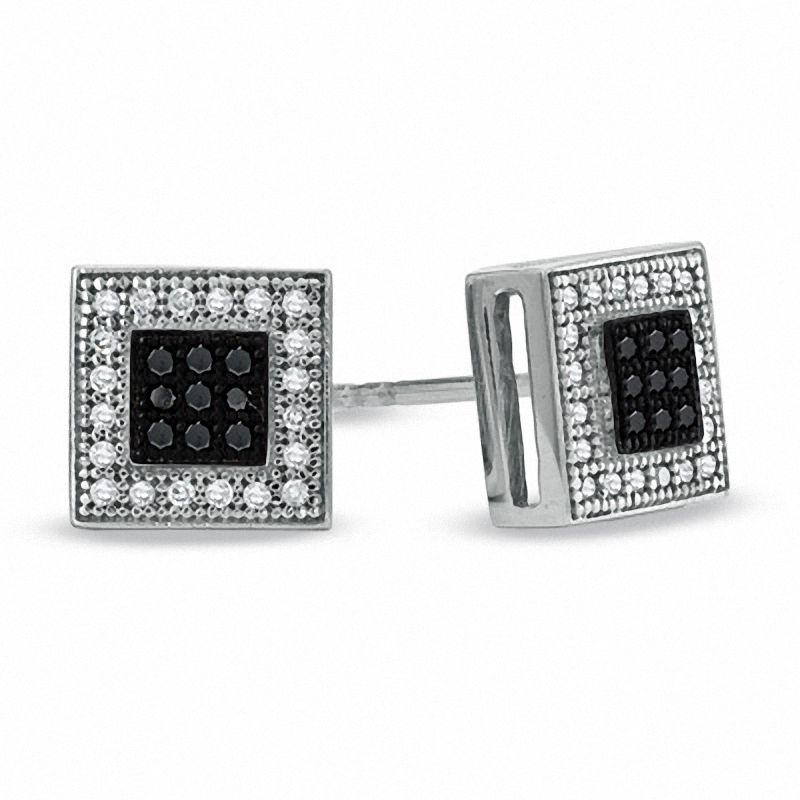 0.15 CT. T.W. Black Enhanced and White Diamond Square Stud Earrings in 10K White Gold|Peoples Jewellers