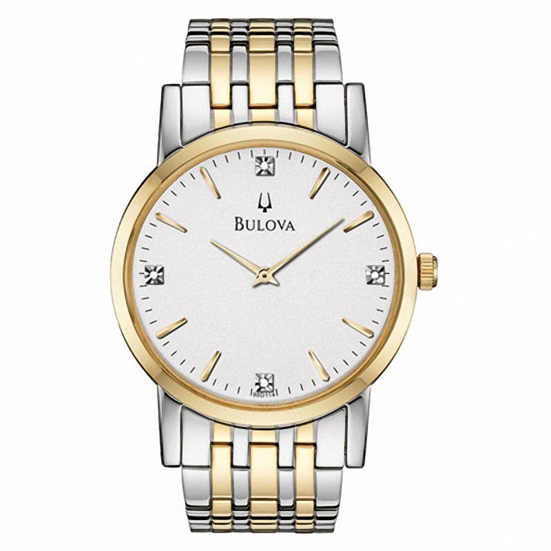 Men's Bulova Diamond Accent Two-Tone Watch with White Dial (Model: 98D114)