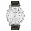 Men's Bulova Black Strap Watch with White Dial (Model: 96B120)