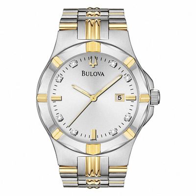 Men's Bulova Diamond Accent Two-Tone Watch with Silver-Tone Dial (Model: 98D115)