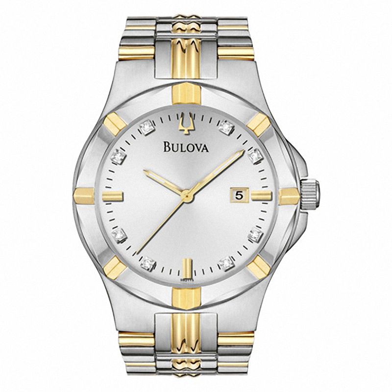 Men's Bulova Diamond Accent Two-Tone Watch with Silver-Tone Dial (Model: 98D115)