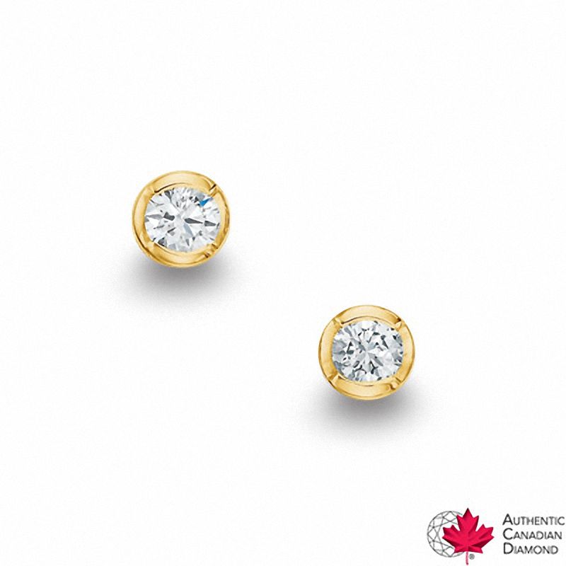 CT. T.W. Certified Canadian Diamond Solitaire Bezel Stud Earrings in 10K Gold (I/I2)|Peoples Jewellers