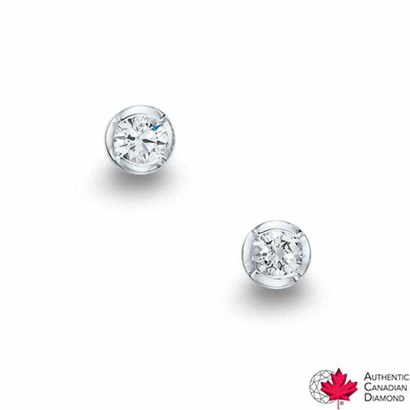 Main Image 1 of 0.40 CT. T.W. Certified Canadian Diamond Solitaire Bezel Stud Earrings in 10K White Gold (I/I2)