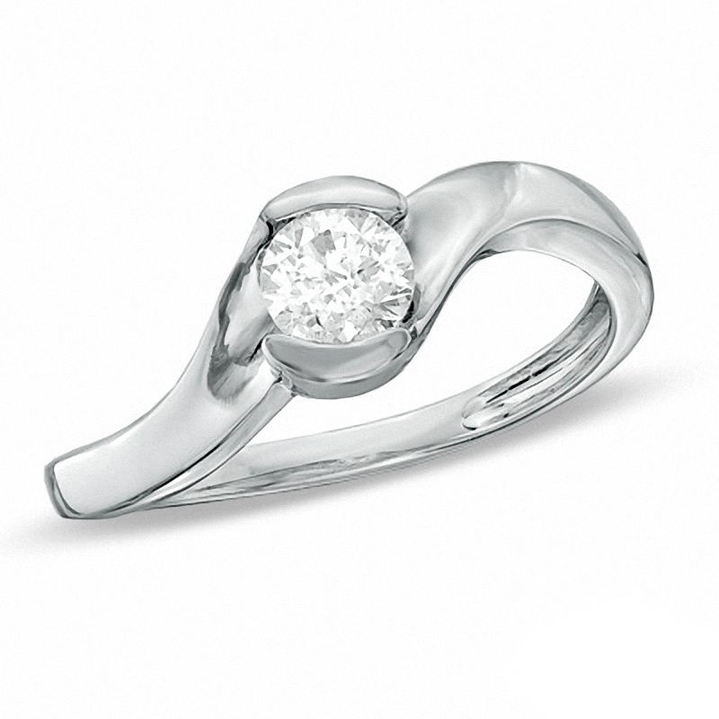 0.40 CT. Certified Canadian Diamond Solitaire Swirl Engagement Ring in 14K White Gold (I/I1)|Peoples Jewellers