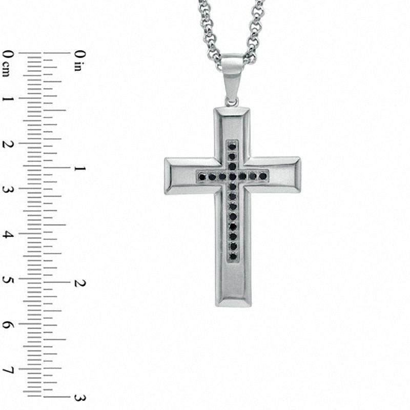 0.15 CT. T.W. Black Diamond Cross Pendant in Stainless Steel - 24"