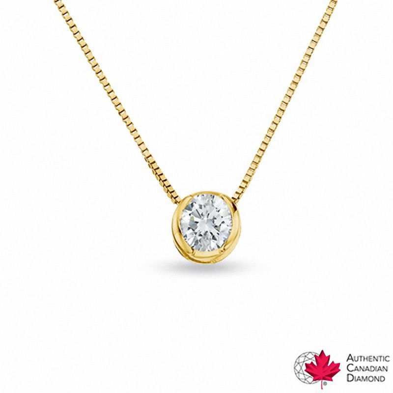 0.10 CT. Certified Canadian Diamond Solitaire Bezel Pendant in 10K White Gold (I/I2)
