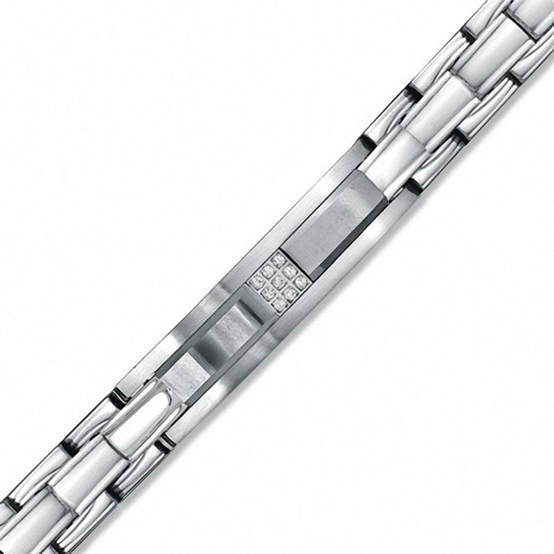 Men's 0.10 CT. T.W. Diamond ID Bracelet in Stainless Steel and Tungsten - 8.5"