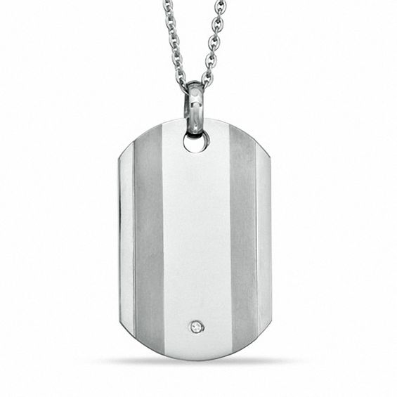 Diamond Accent Dog Tag Pendant in Titanium - 24"