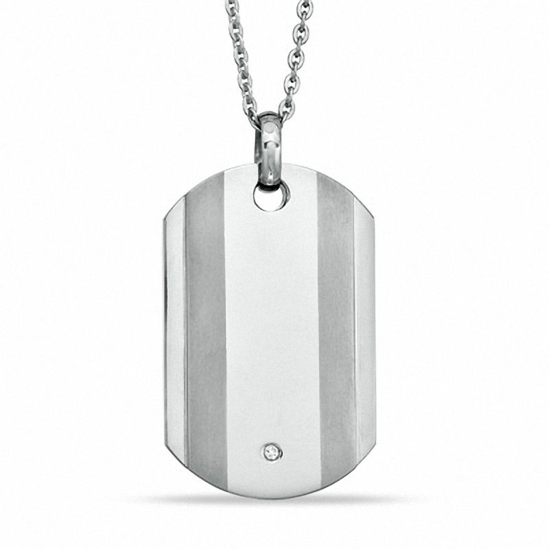 Diamond Accent Dog Tag Pendant in Titanium - 24"