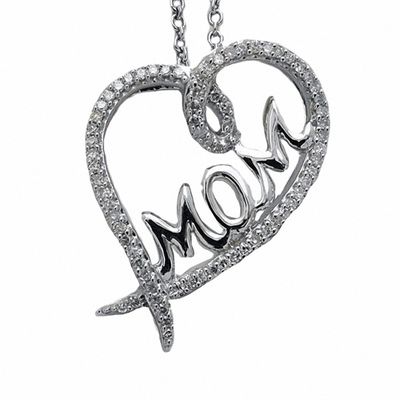 CT. T.W. Diamond Mom Heart Pendant in Sterling Silver