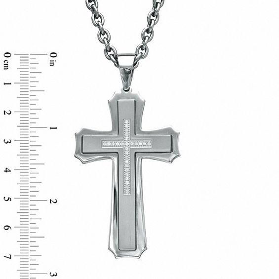 0.24 CT. T.W. Diamond Stacked Cross Pendant in Two-Tone Stainless Steel - 24"