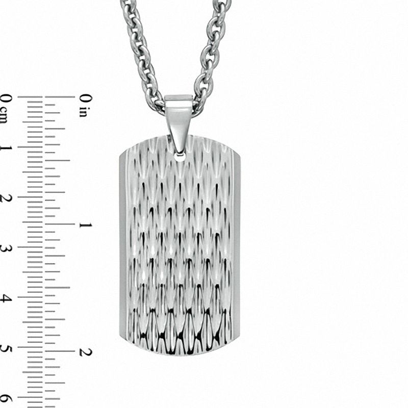 Men's Textured Dog Tag Pendant in Stainless Steel - 24"