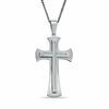 Men's Diamond Accent Cross Pendant in Stainless Steel - 24"