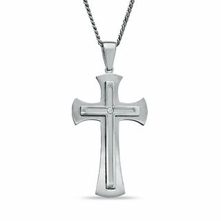 Men's Diamond Accent Cross Pendant in Stainless Steel - 24"