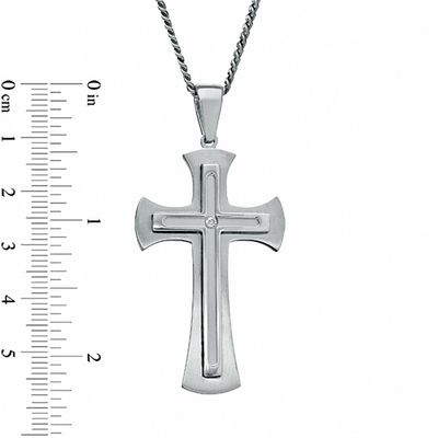 Men's Diamond Accent Cross Pendant in Stainless Steel - 24"