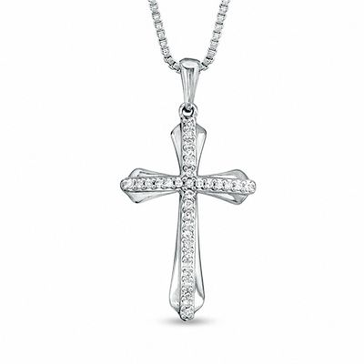 0.07 CT. T.W. Diamond Cross Pendant in Sterling Silver