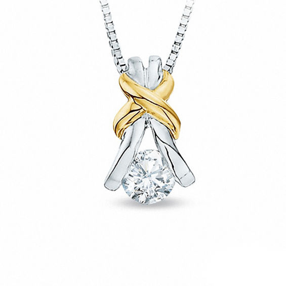 0.15 CT. Certified Canadian Diamond Solitaire Knot Pendant in 10K Two-Tone Gold (I/I2)