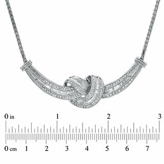 1.00 CT. T.W. Baguette and Round Diamond Knot Necklace in 10K White Gold - 16"