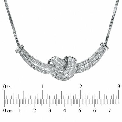 1.00 CT. T.W. Baguette and Round Diamond Knot Necklace in 10K White Gold - 16"