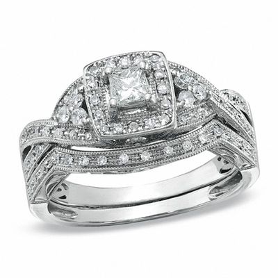 0.50 CT. T.W. Princess-Cut Diamond Frame Twist Bridal Set in 14K White Gold